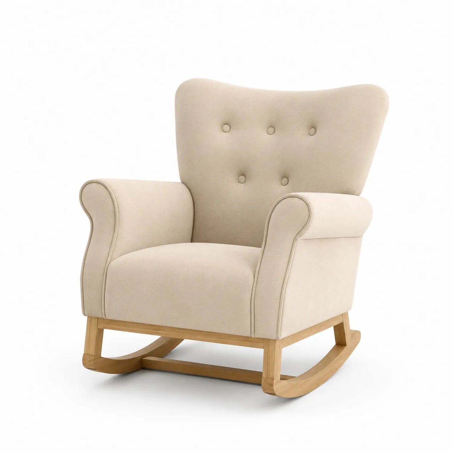 Sedia a Dondolo con Rivestimento in Microfibra Beige e Struttura in Legno