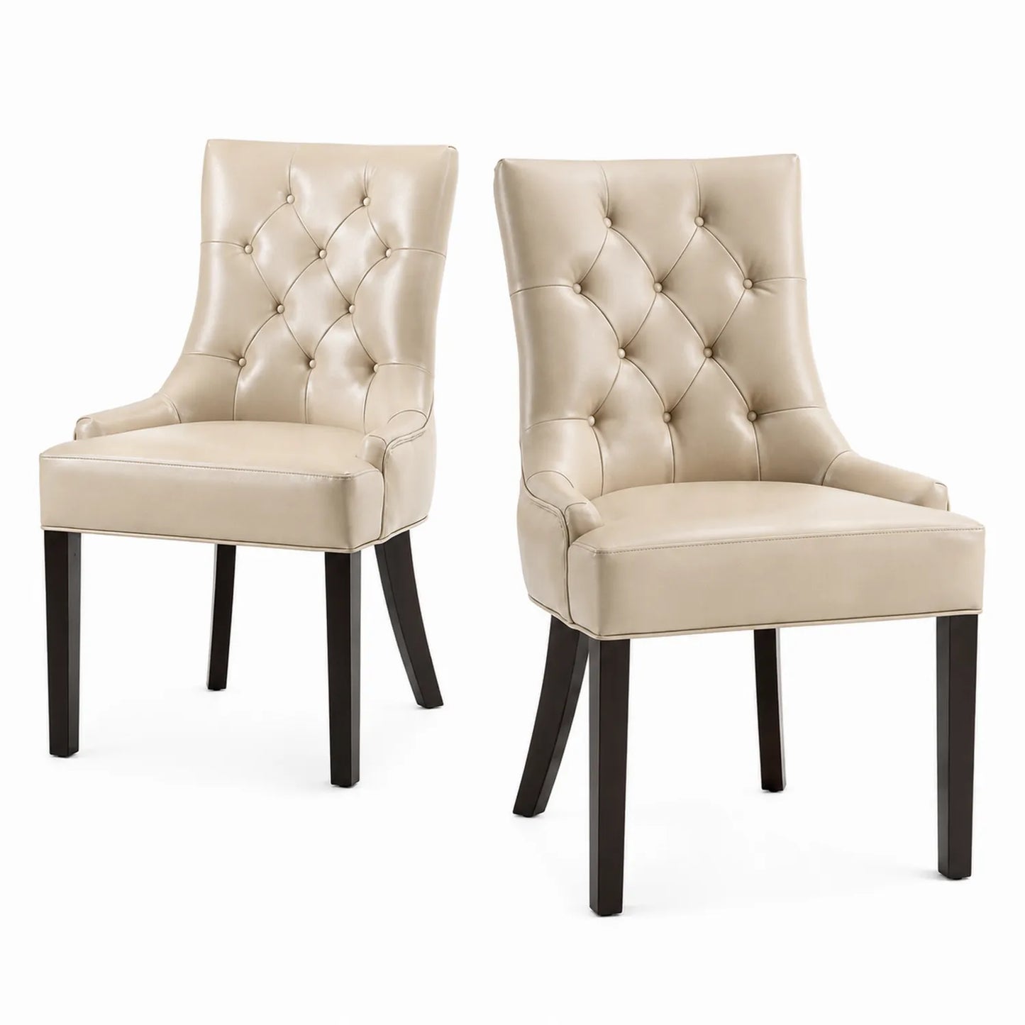 Set di 2 Sedie da Pranzo in Pelle Sintetica Beige con Gambe in Legno