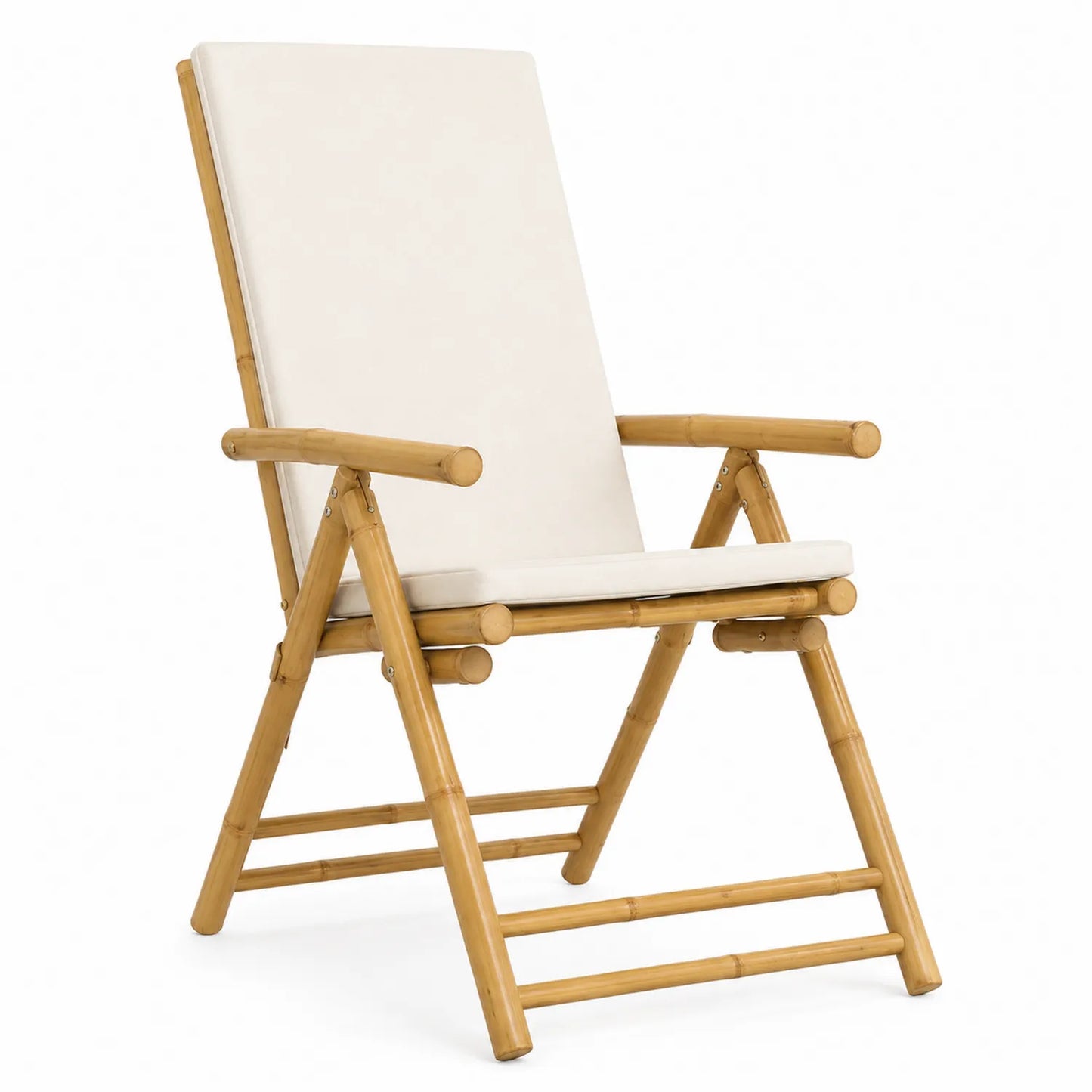 Sedia Pieghevole da Giardino in Bambù con Cuscini in Poliestere Beige