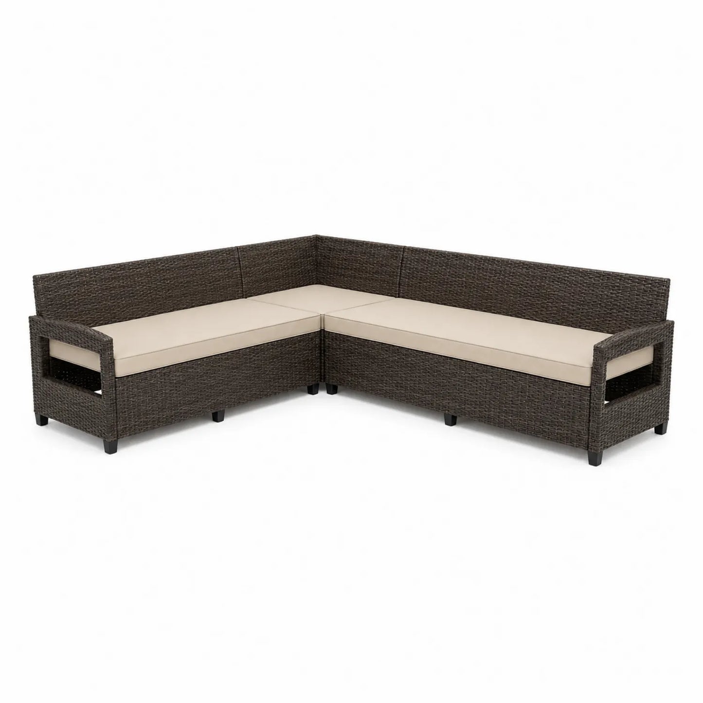 Divano angolare in rattan sintetico con cuscini in poliestere Beige