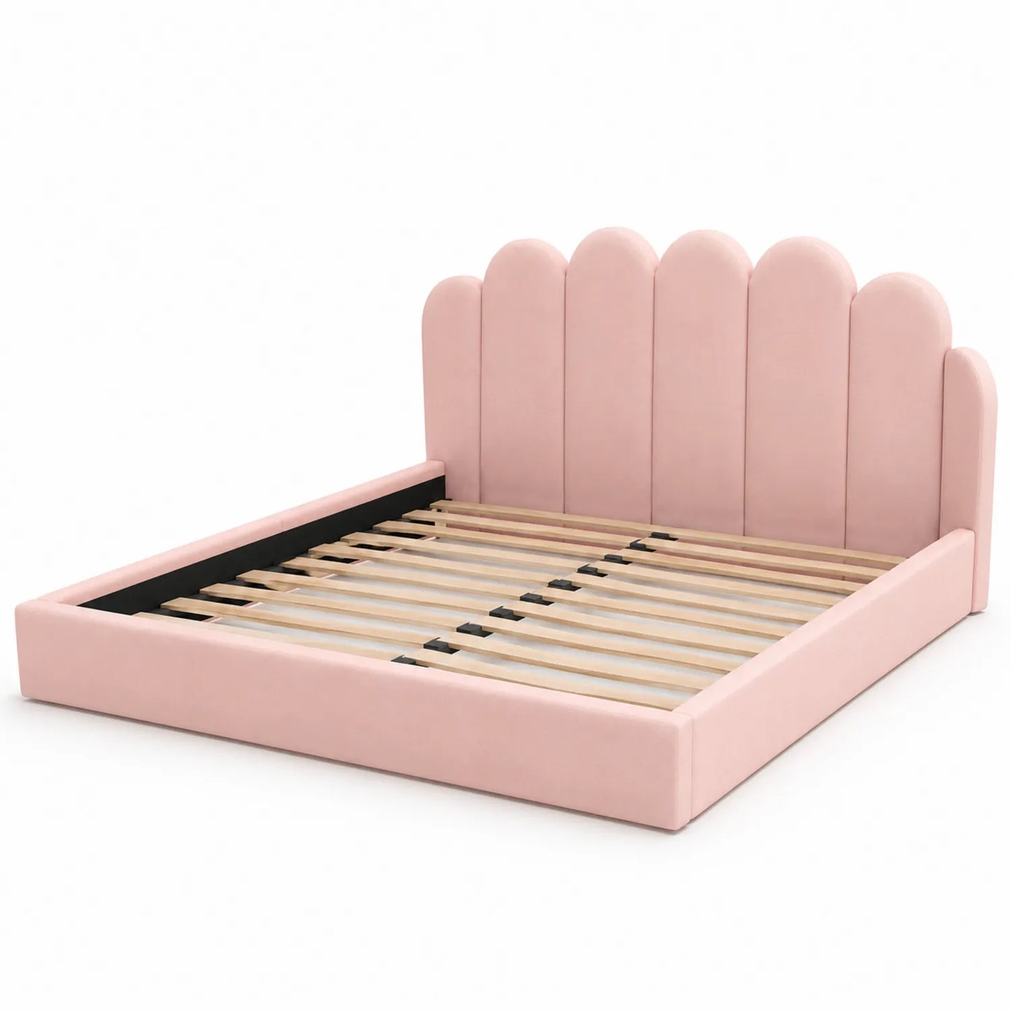 Letto matrimoniale in velluto Rosa con testiera ondulata 180x200 cm