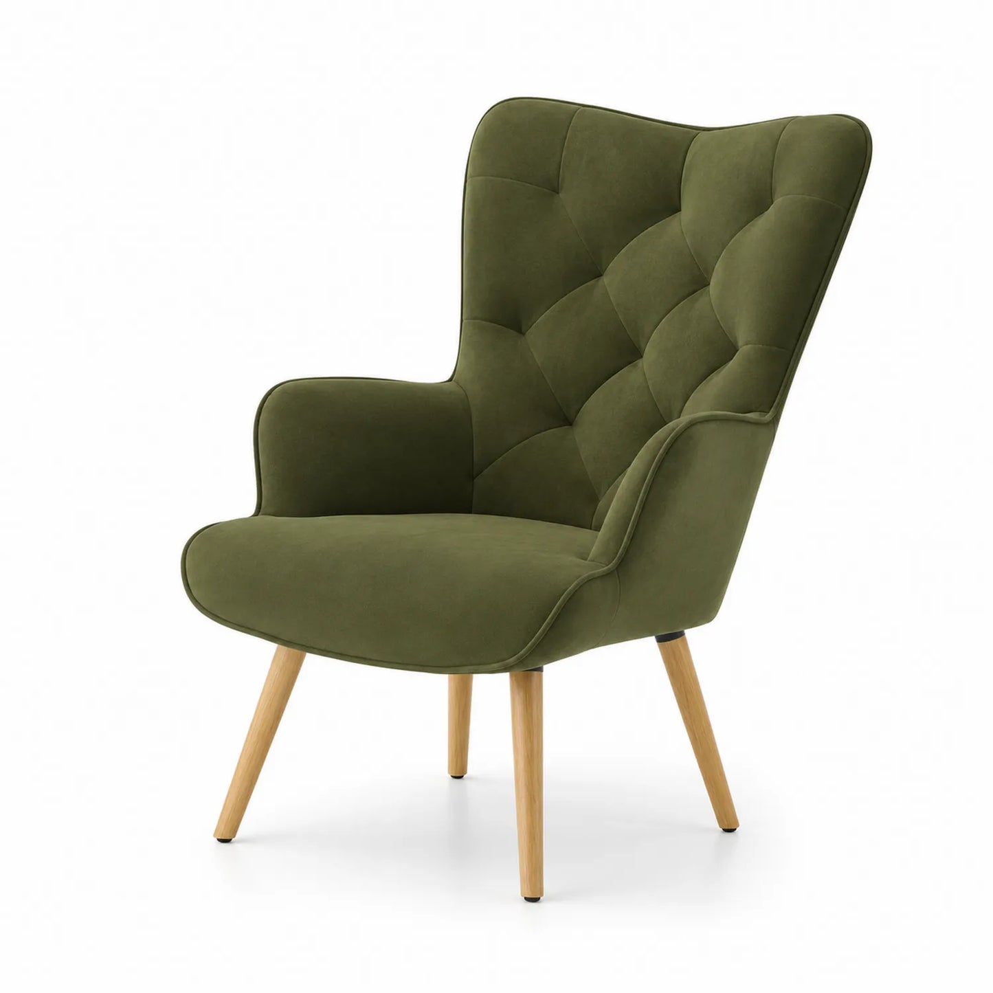Poltrona in velluto verde con gambe in legno