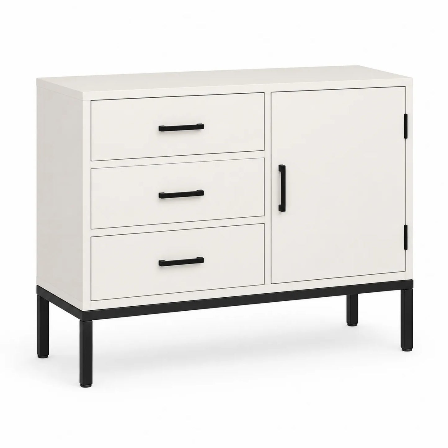 Credenza bianca con cassetti e anta in MDF e metallo 100x40x80 cm