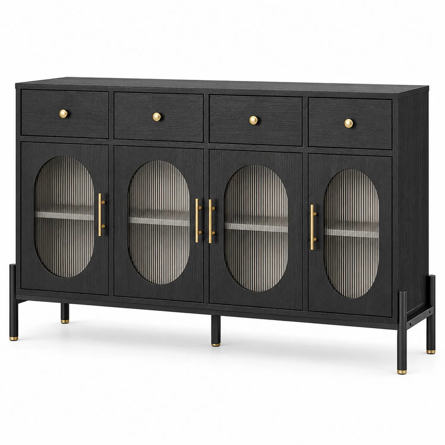 Credenza in legno nero con ante in vetro temperato