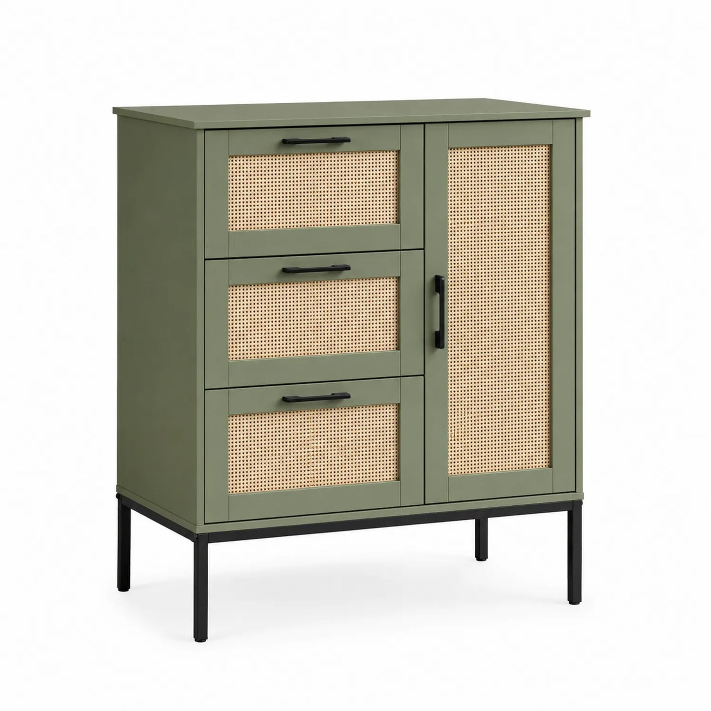 Credenza in legno e rattan con gambe in metallo, Verde