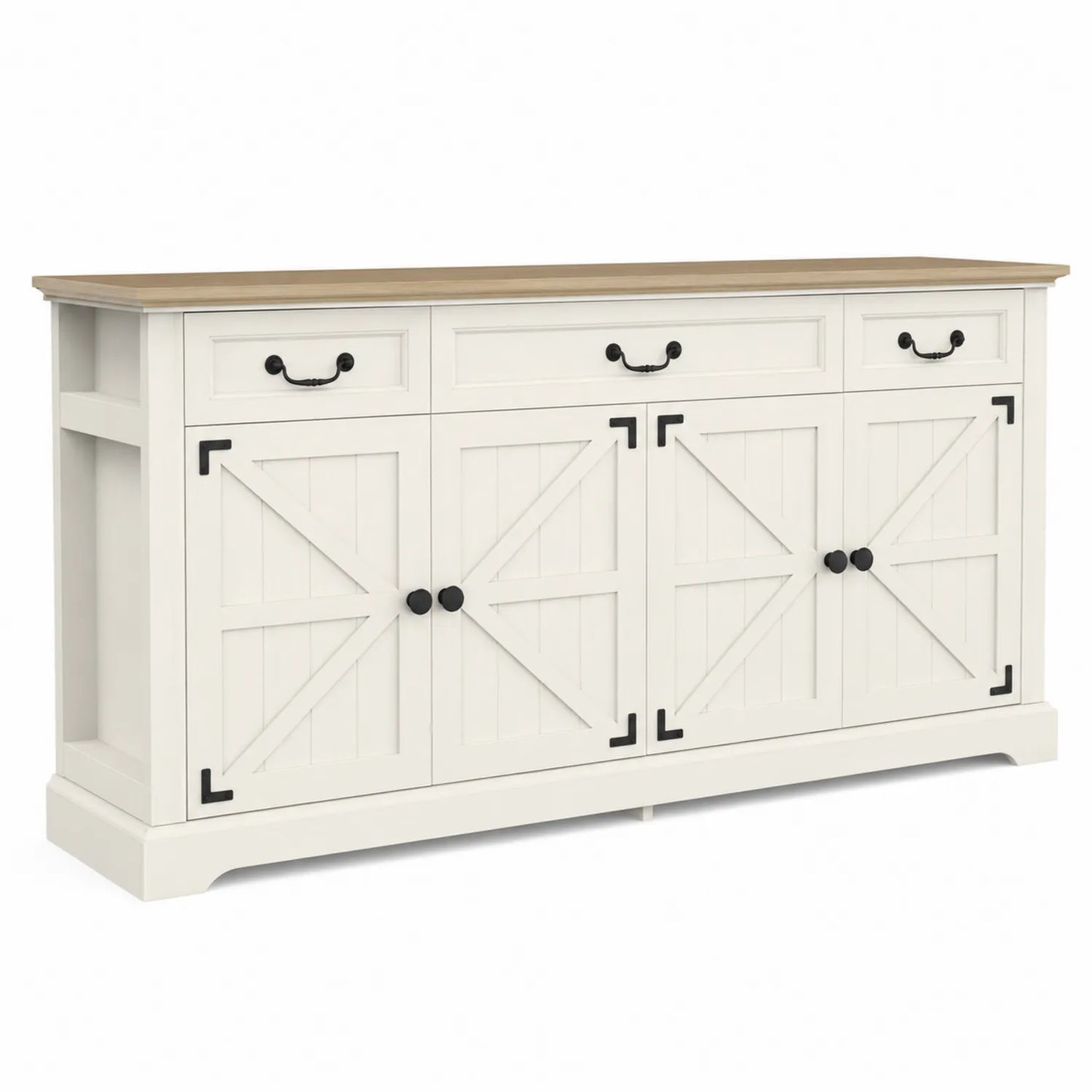 Credenza in Legno con 3 Cassetti e 4 Ante
