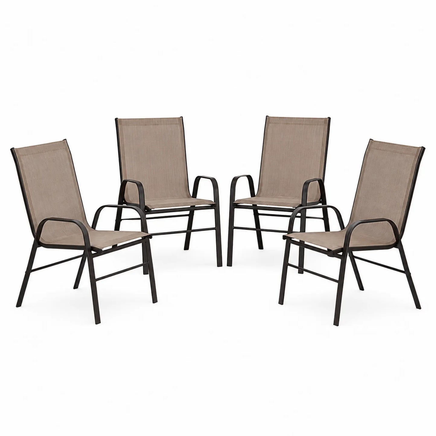 Set di 4 sedie da esterno in metallo e tessuto Marrone/Nero
