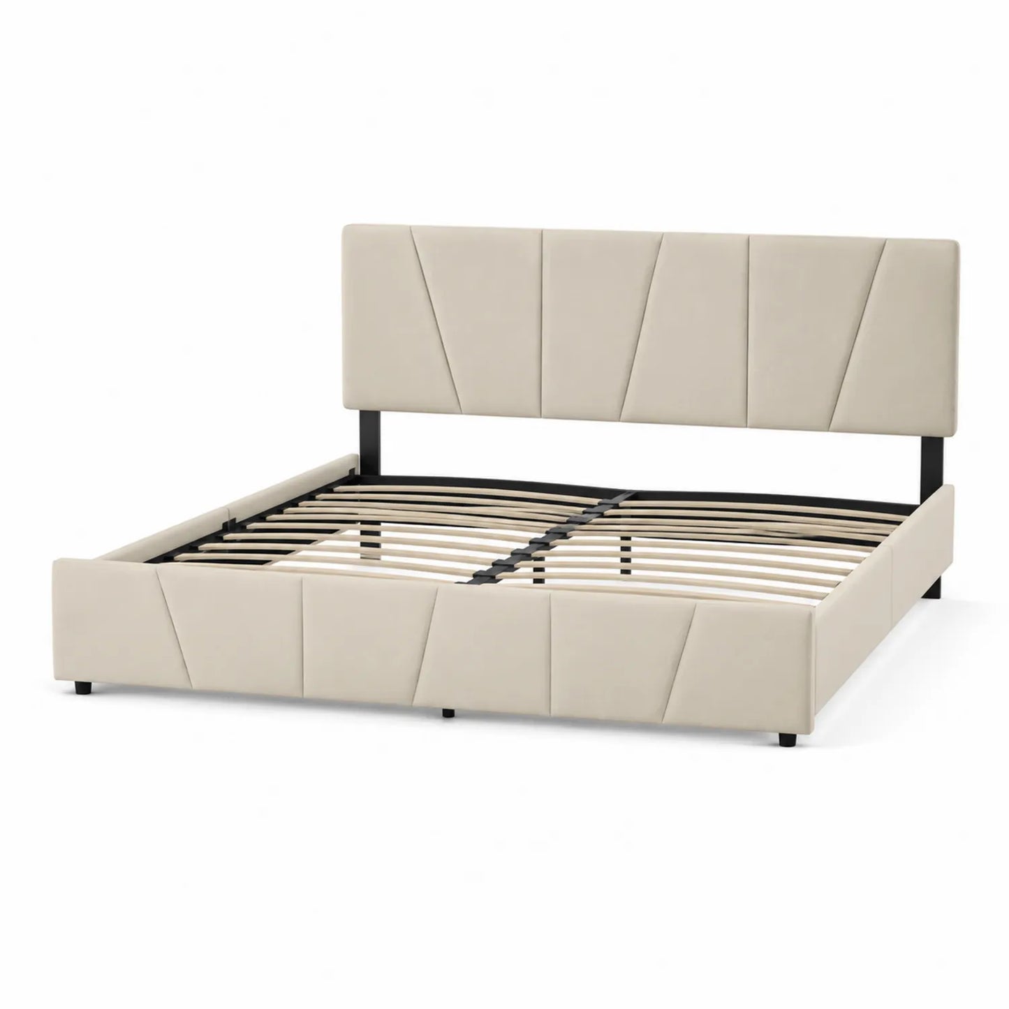 Letto matrimoniale in legno e poliuretano Beige 160x200 cm