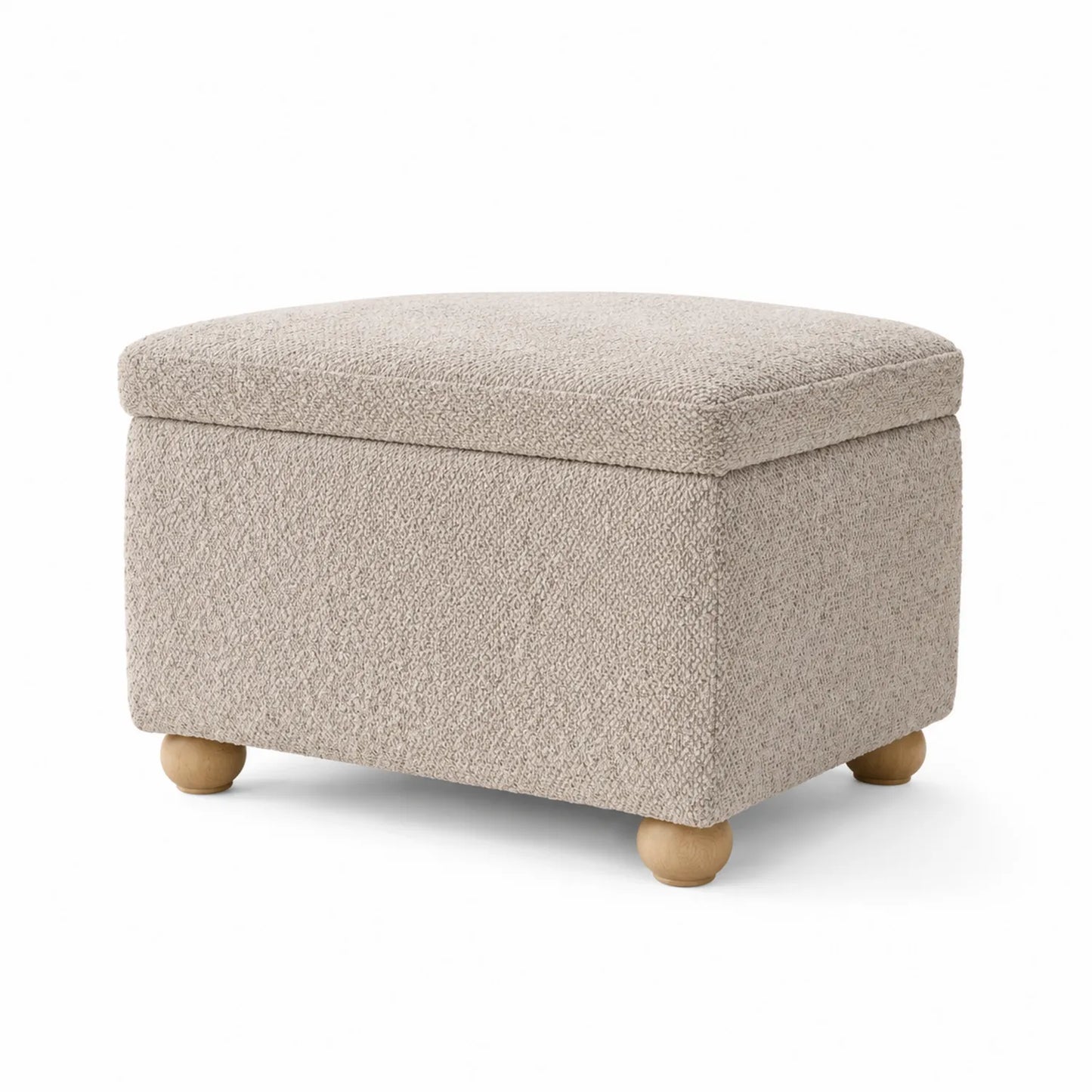 Pouf in tessuto con contenitore e gambe in legno