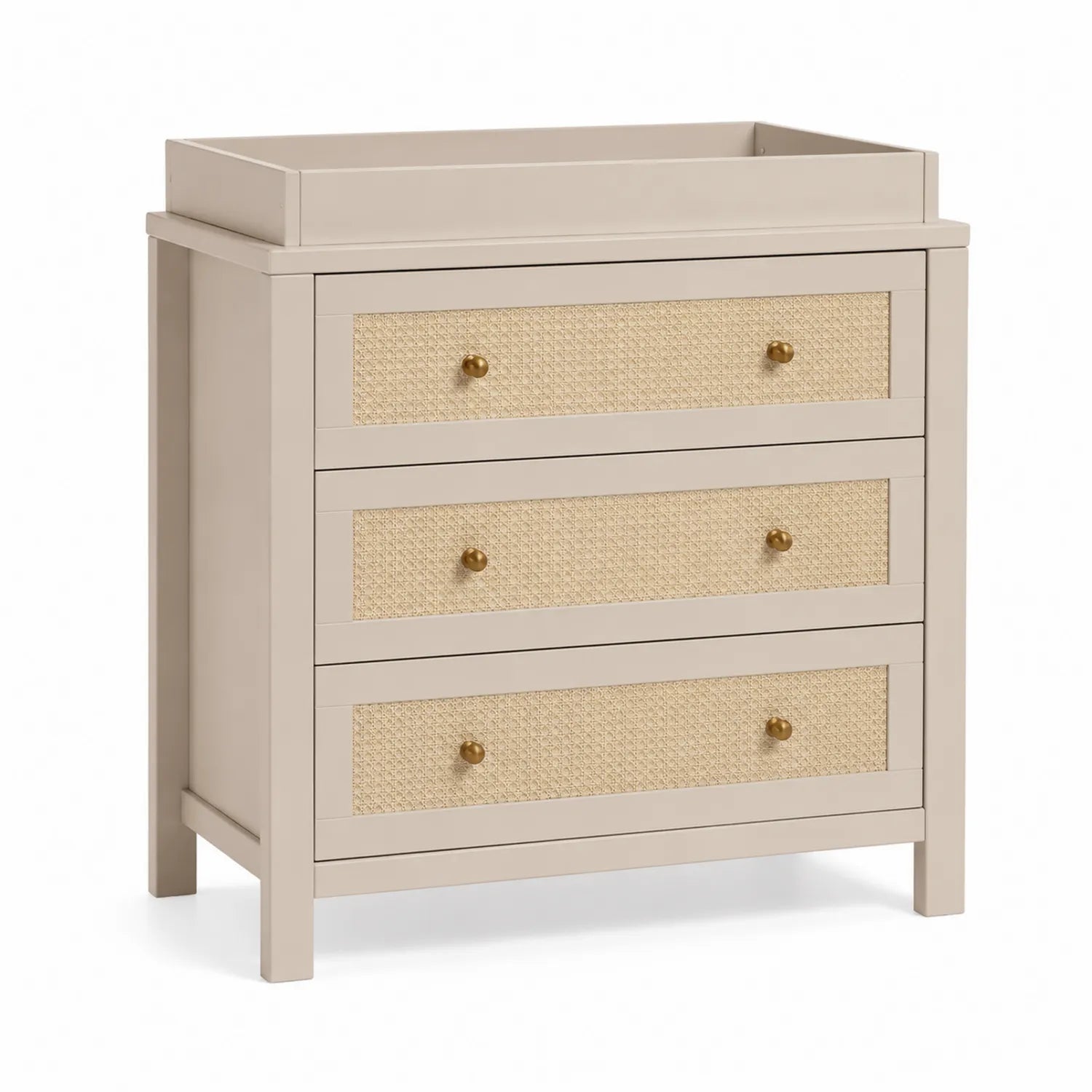 Cassettiera in Legno e Rattan 3 Cassetti Beige
