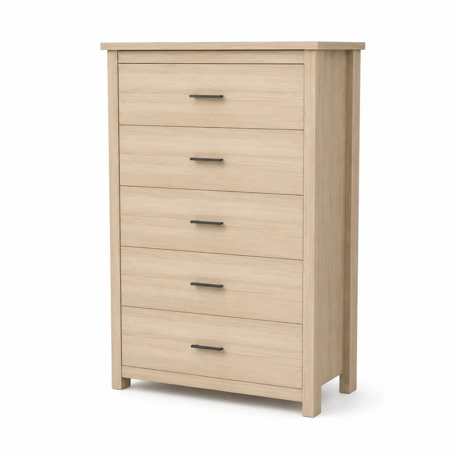 Cassettiera Alta in Legno Chiaro con 5 Cassetti