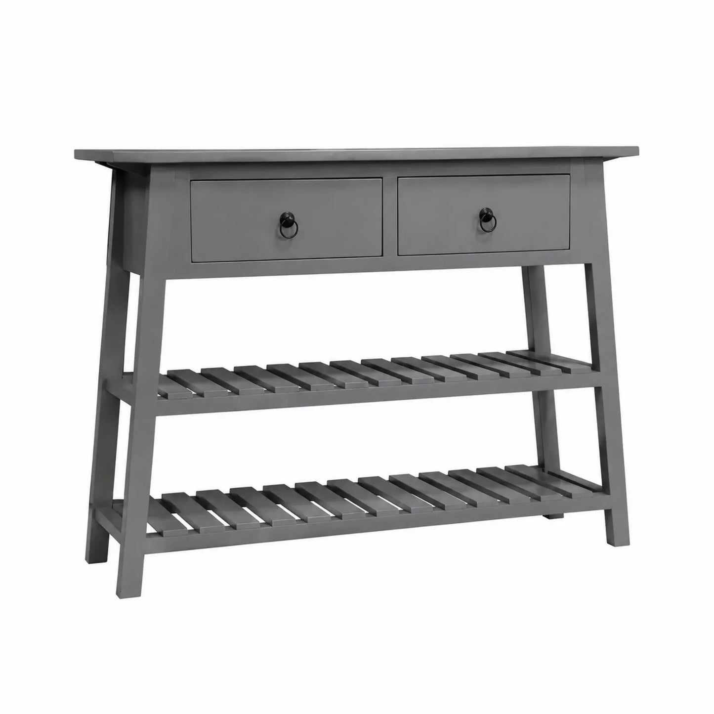 Consolle in Legno MDF Grigio con 2 Cassetti e 2 Ripiani