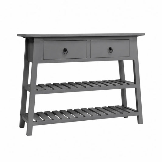 Consolle in Legno MDF Grigio con 2 Cassetti e 2 Ripiani