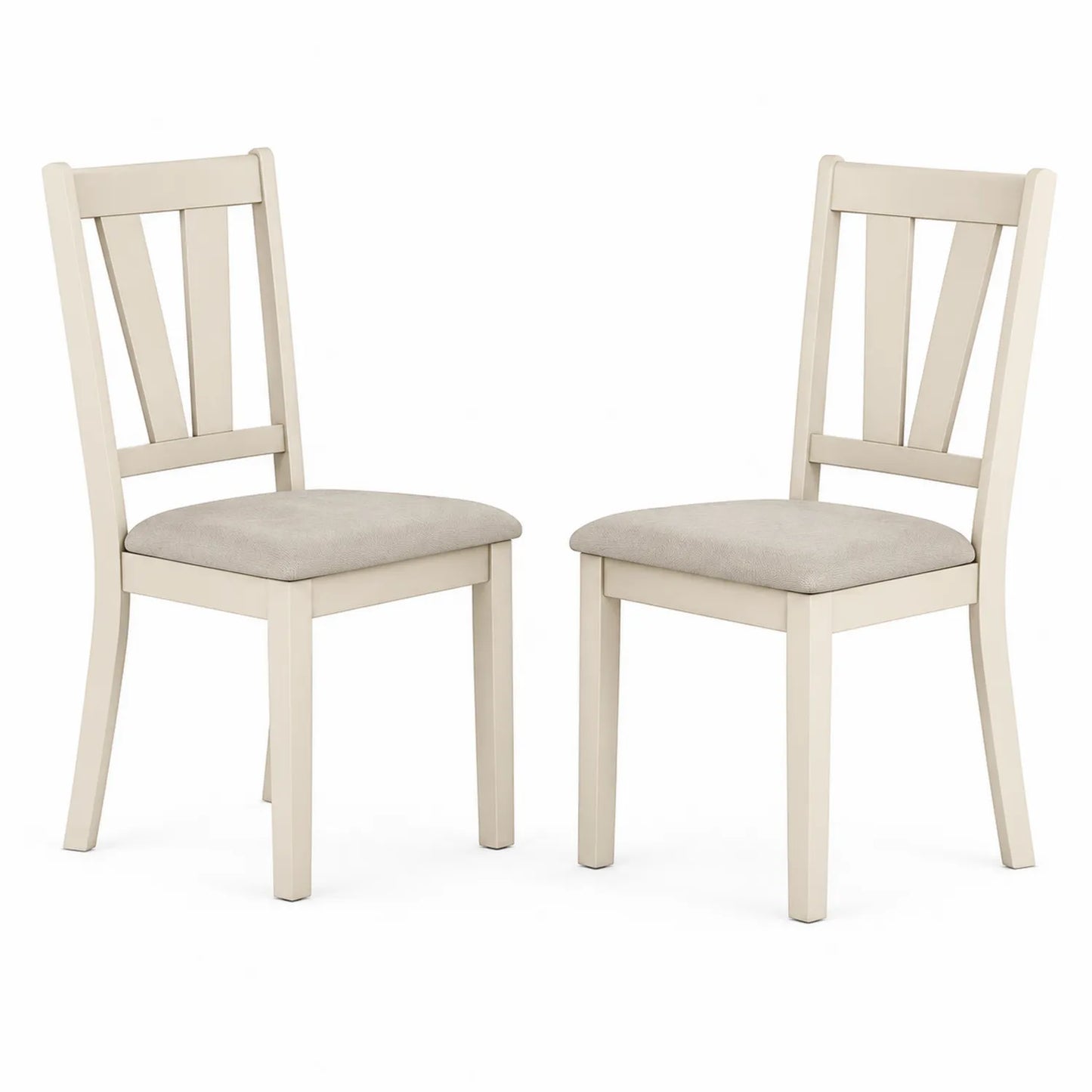 Set di 2 Sedie in Legno con Seduta Imbottita in Tessuto Beige