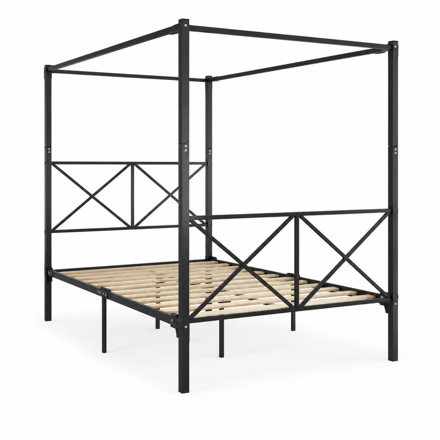Letto Matrimoniale a Baldacchino in Metallo Nero 200x160 cm
