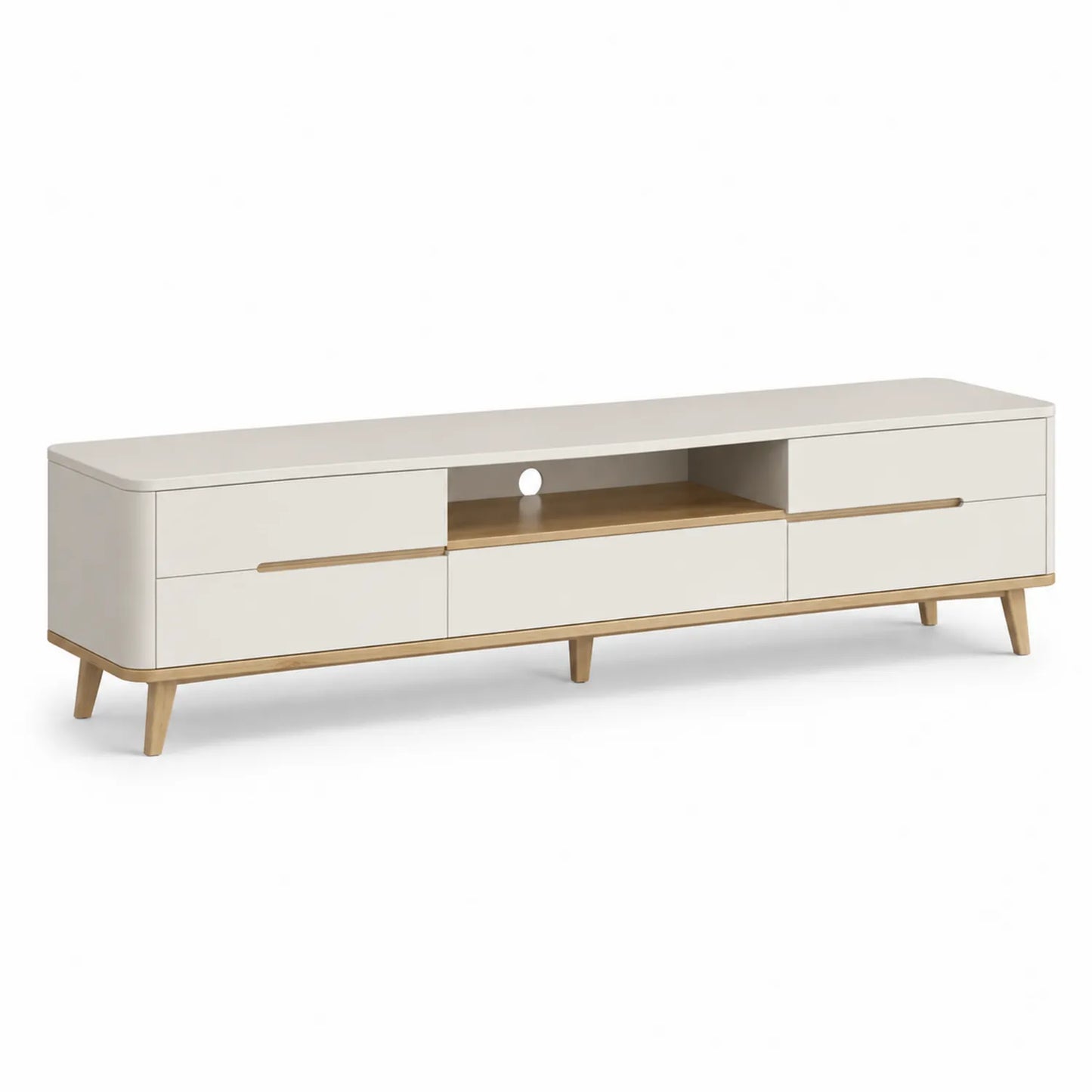 Mobile TV basso in legno bianco e quercia 180x40x45 cm