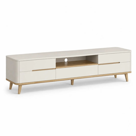 Mobile TV basso in legno bianco e quercia 180x40x45 cm