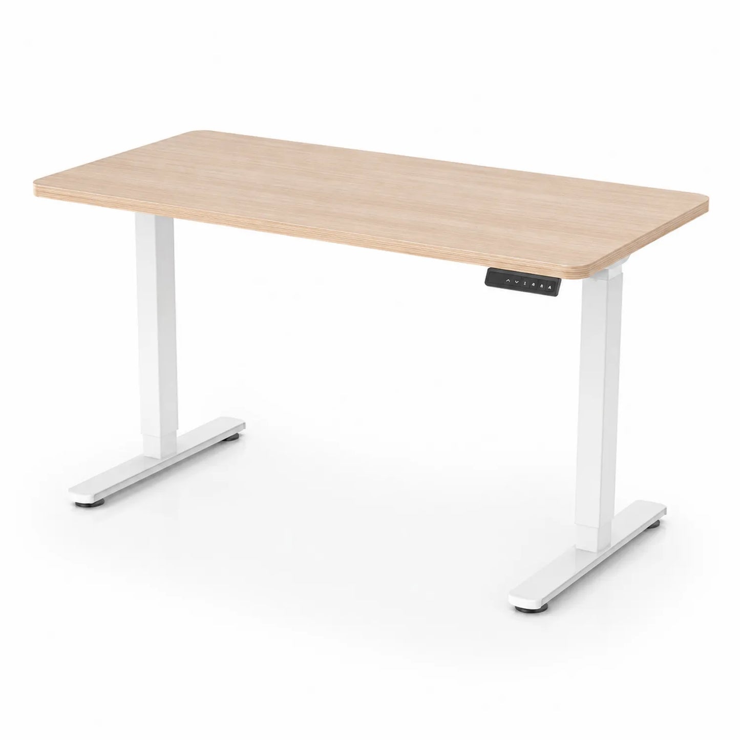 Scrivania regolabile in altezza con piano in legno MDF e gambe in metallo bianco