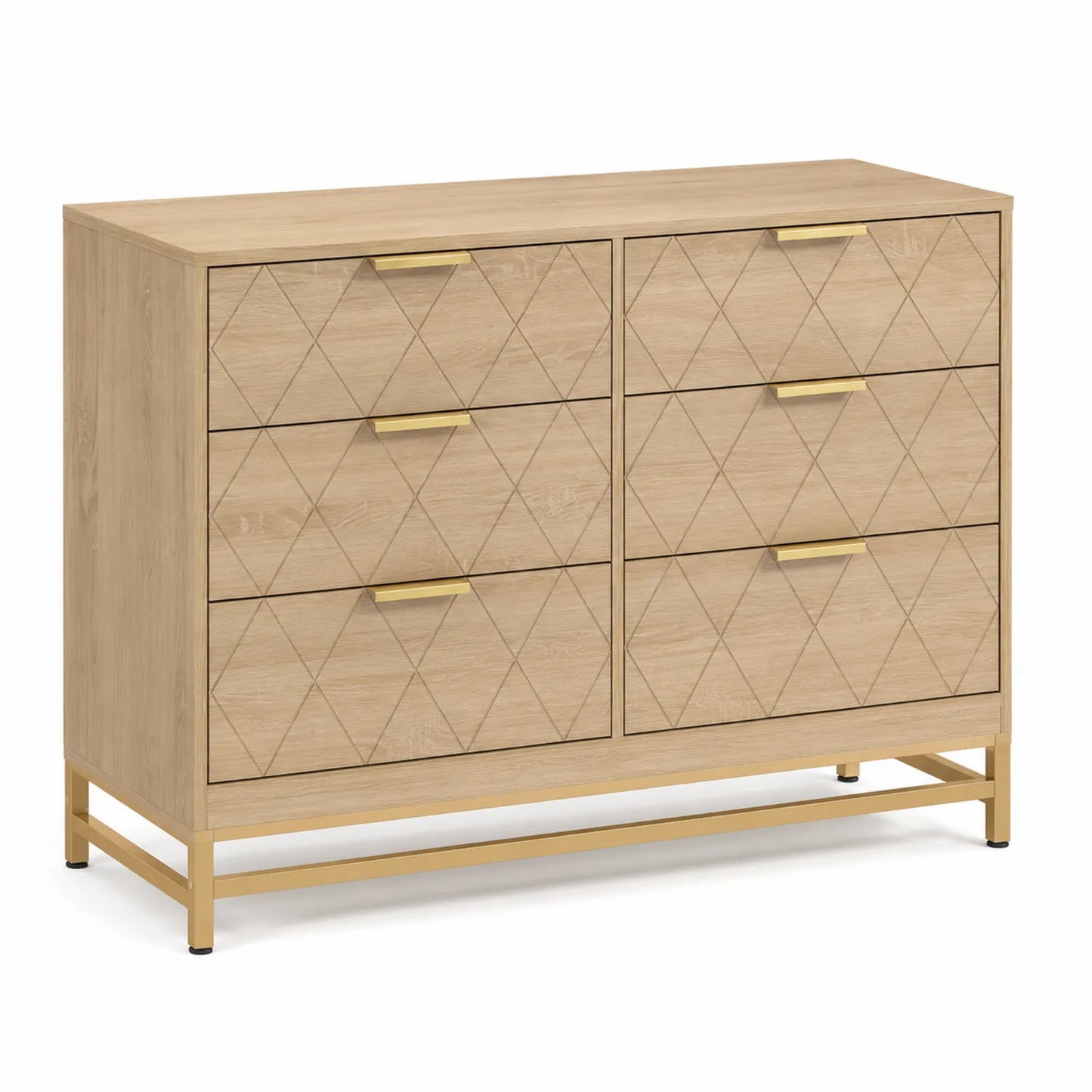 Cassettiera in Legno e Metallo Dorato con 6 Cassetti 120x40x80 cm