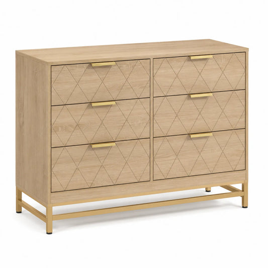 Cassettiera in Legno e Metallo Dorato con 6 Cassetti 120x40x80 cm