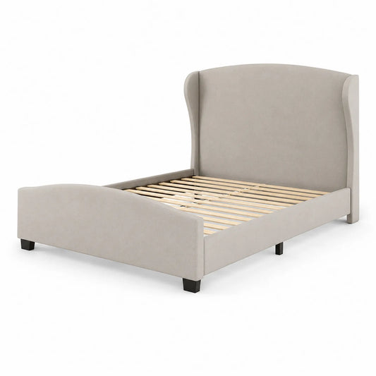 Letto matrimoniale in tessuto Beige con testiera alta