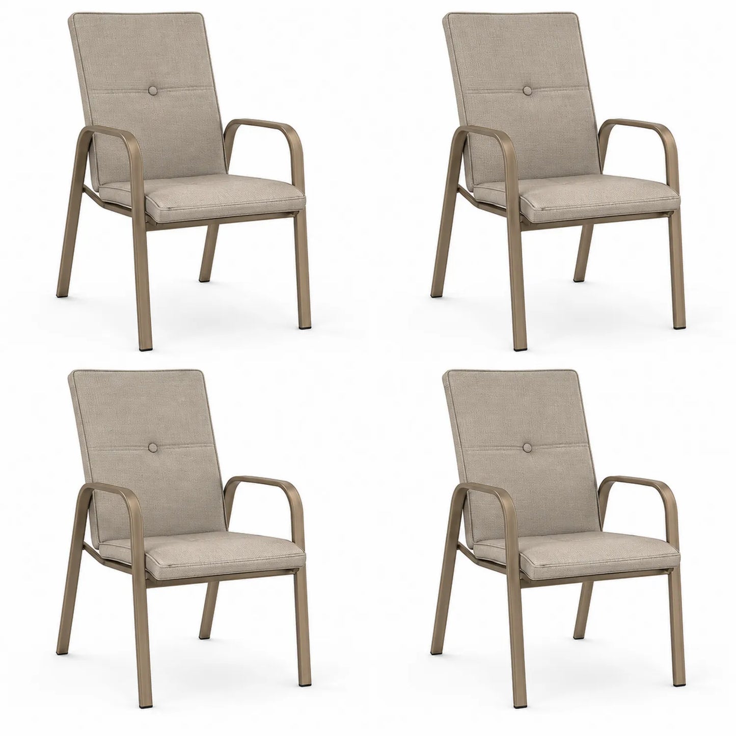Set di 4 Sedie da Giardino in Metallo con Rivestimento in Tessuto Beige