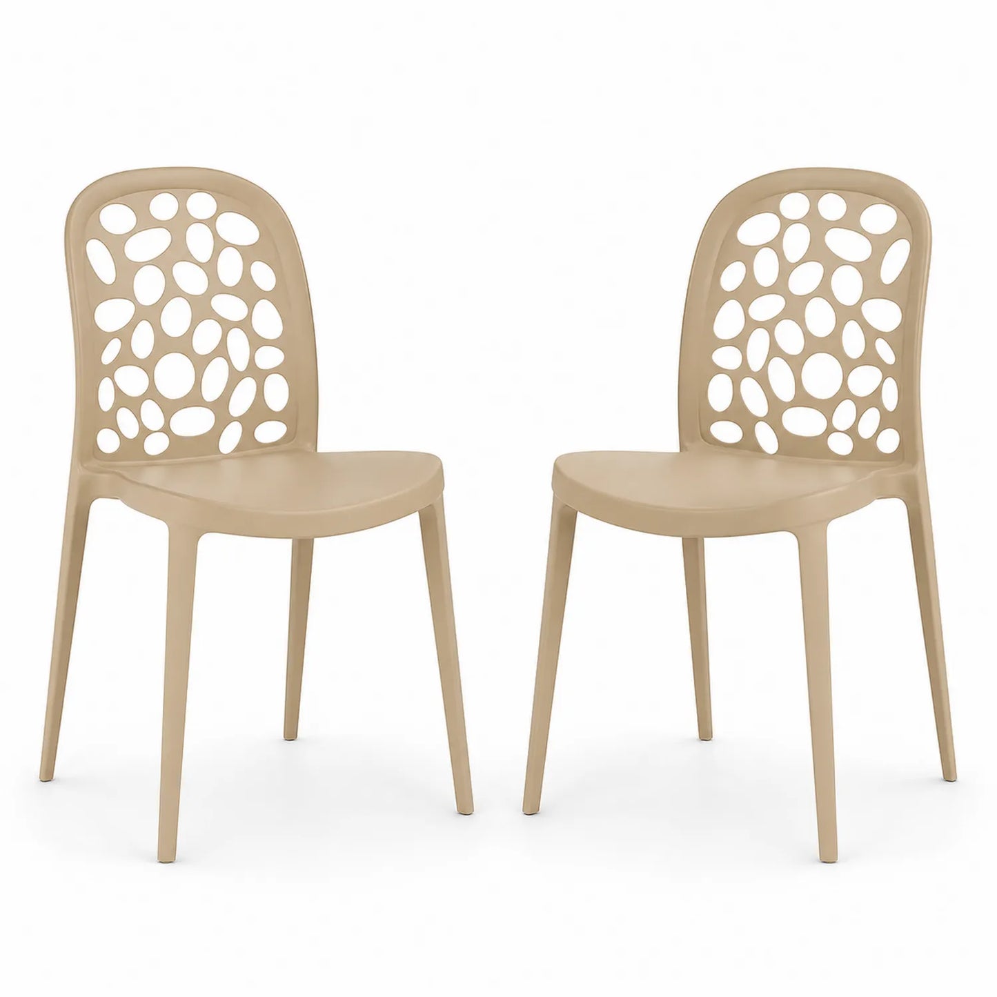 Set di 2 sedie in polipropilene beige con schienale traforato