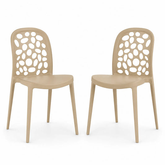 Set di 2 sedie in polipropilene beige con schienale traforato