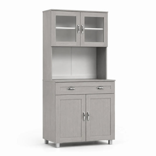 Credenza da Cucina Grigia in MDF con Ante in Vetro Temperato