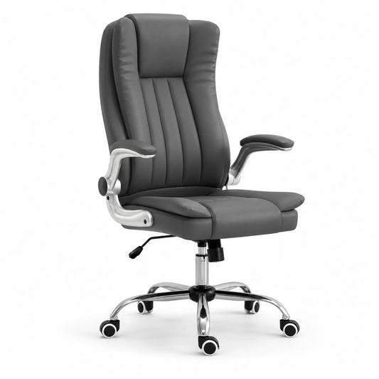 Sedia da ufficio in Pelle Sintetica Grigio con Struttura in Metallo Cromato