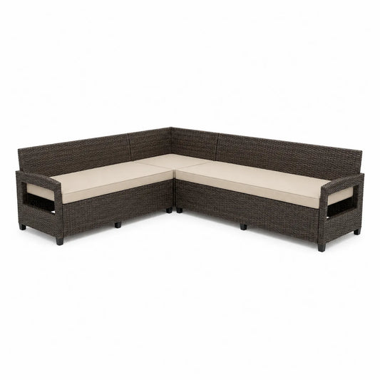 Divano angolare in rattan sintetico con cuscini in poliestere Beige