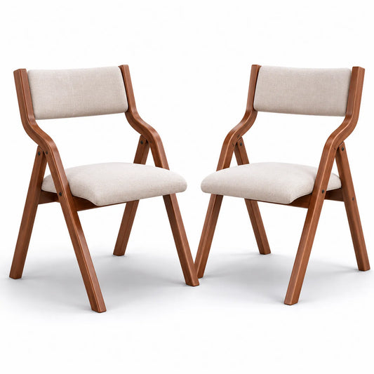 Set 2 Sedie in Legno con Rivestimento in Lino Beige