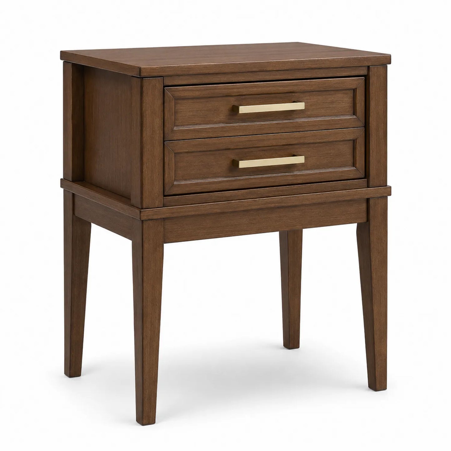 Comodino in legno con maniglie in metallo bronzato