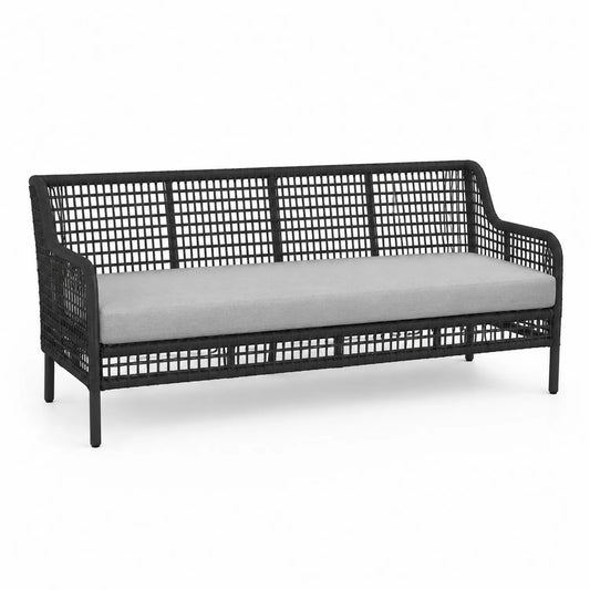 Divano in rattan sintetico a 3 posti con cuscino grigio