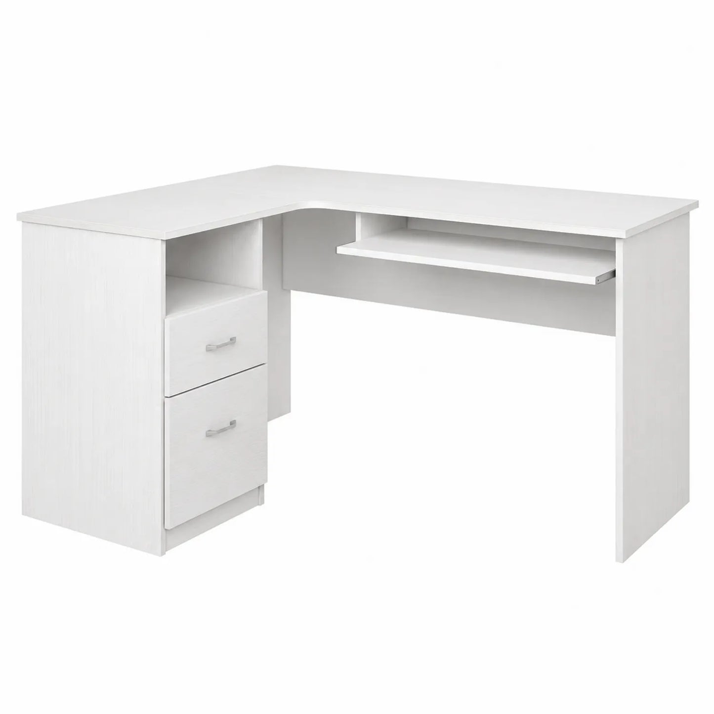 Scrivania Angolare in Legno con 2 Cassetti Bianco 145x81.5x73.5 cm