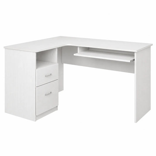 Scrivania Angolare in Legno con 2 Cassetti Bianco 145x81.5x73.5 cm