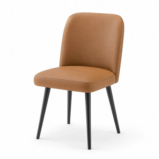 Sedia in pelle sintetica marrone con gambe in metallo