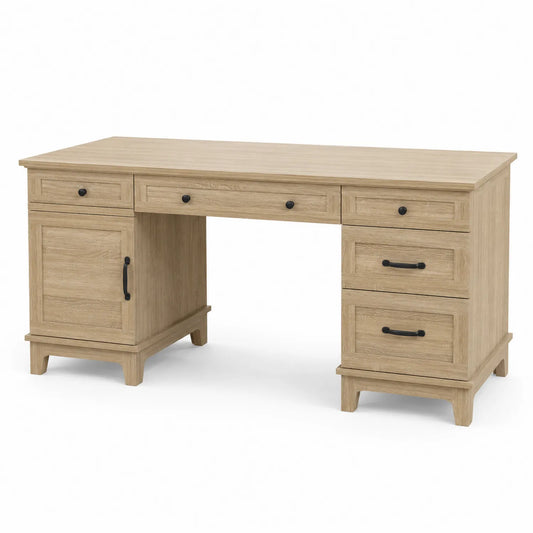 Scrivania in Legno di Rovere Chiaro con Cassetti