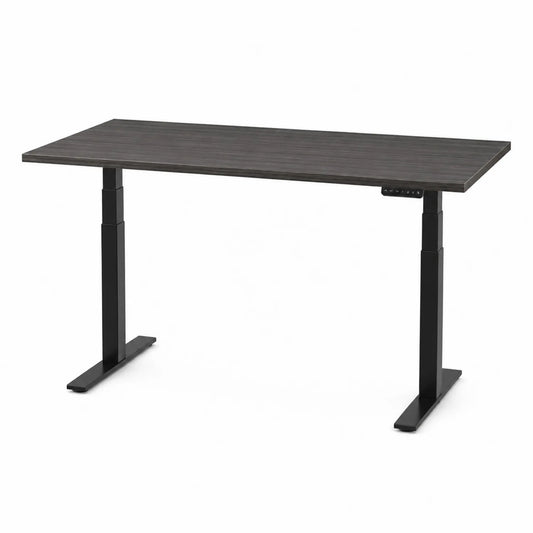Scrivania regolabile in altezza con piano in legno laminato e struttura in acciaio 140x70 cm