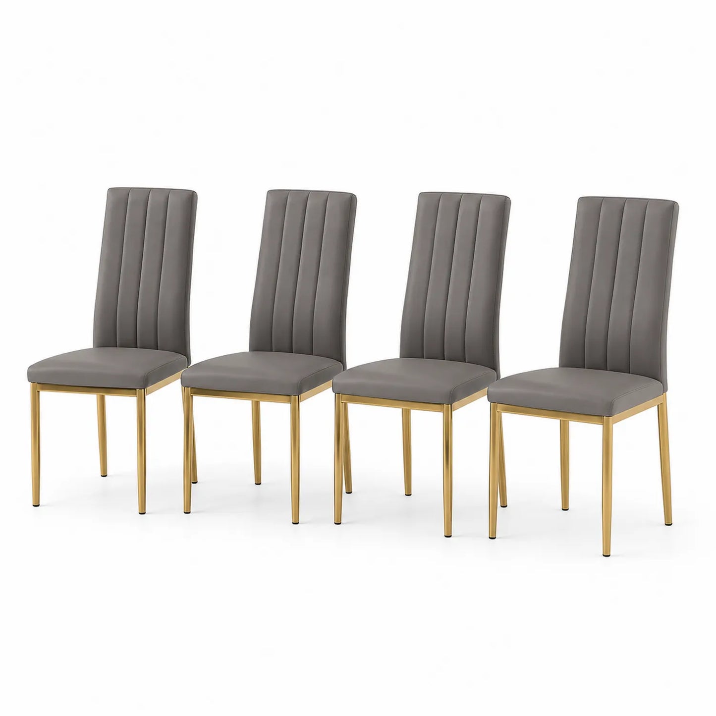 Set di 4 Sedie in Ecopelle Grigia con Gambe in Metallo Oro