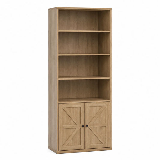Libreria in legno con 4 ripiani e 2 ante in quercia