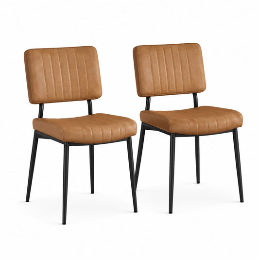 Set di 2 Sedie in Pelle Sintetica Marrone e Metallo Nero