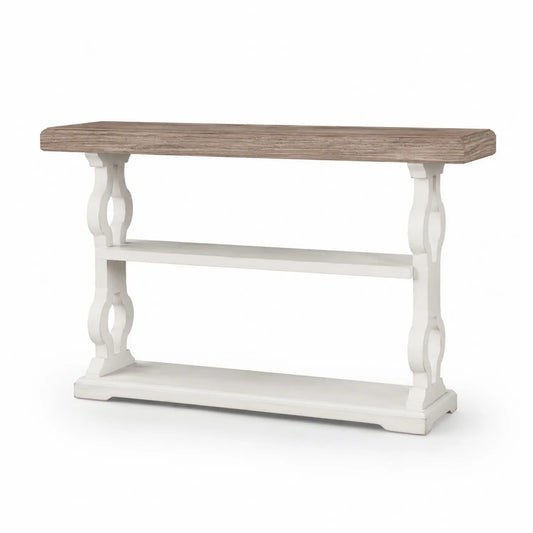 Consolle in Legno di Pino e MDF Bianco e Naturale
