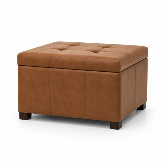 Pouf Rettangolare Marrone in Ecopelle con Contenitore