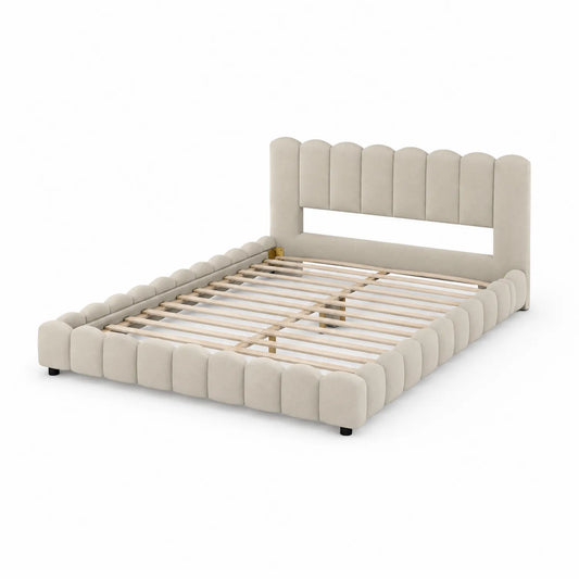 Letto matrimoniale imbottito in tessuto Beige 200x180 cm