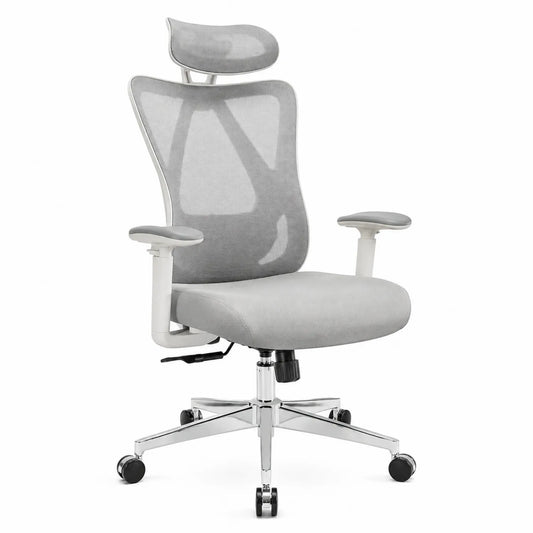 Sedia ergonomica in rete con poggiatesta regolabile, grigio