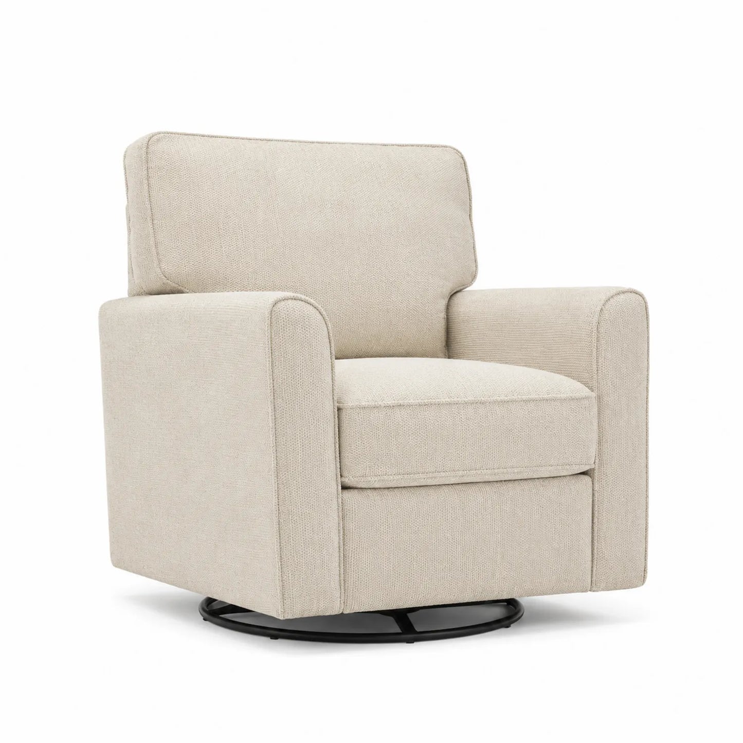 Poltrona girevole in tessuto beige con base in metallo 85x80x95 cm