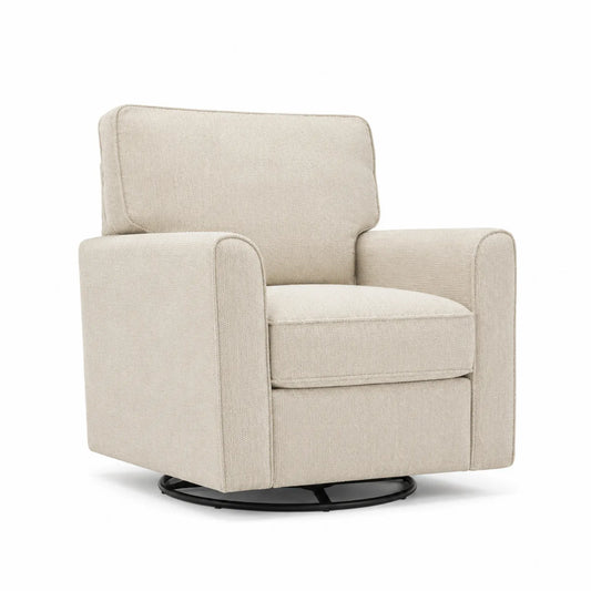 Poltrona girevole in tessuto beige con base in metallo 85x80x95 cm
