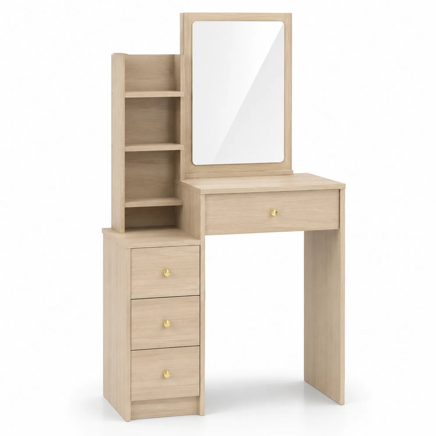 Toeletta in Legno MDF con Specchio, Cassetti e Mensole