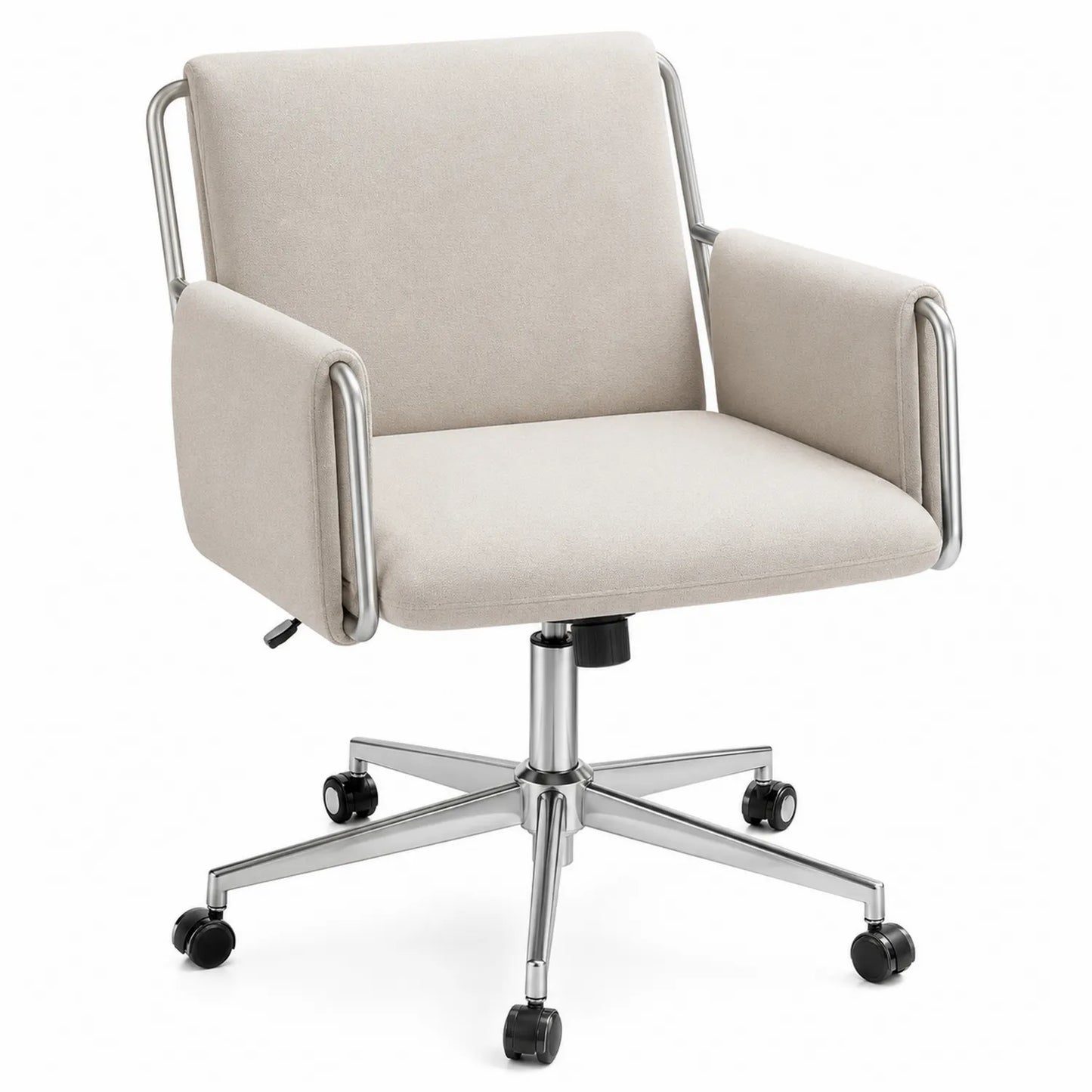 Sedia girevole in tessuto beige con struttura in metallo